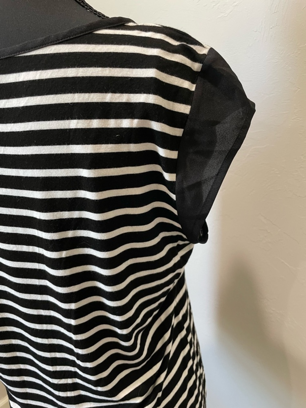 Calvin Klein Black and White Striped Cap-Sleeve Top - Picture 3 of 6